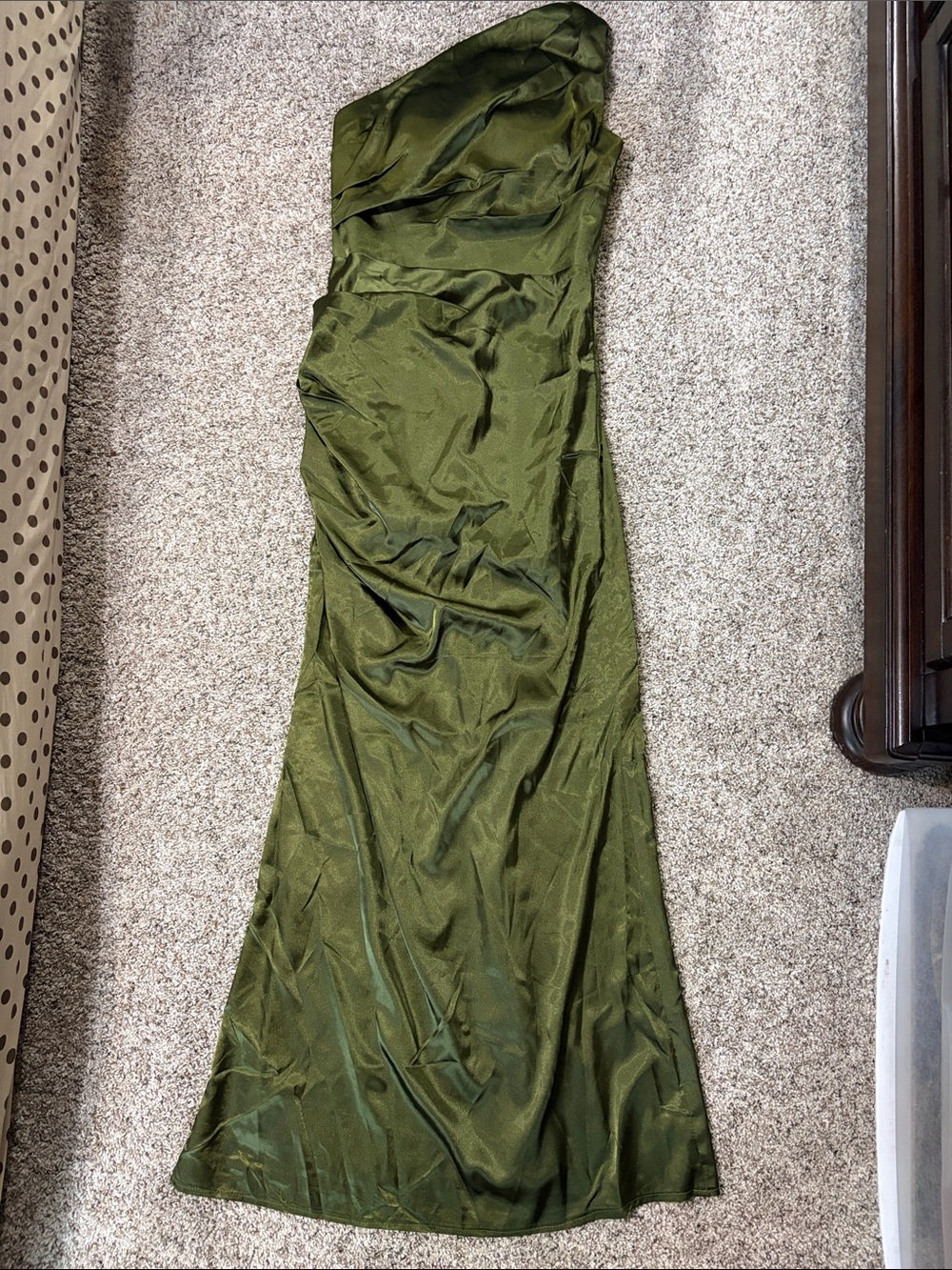 One-Shoulder Olive Green Evening Gown